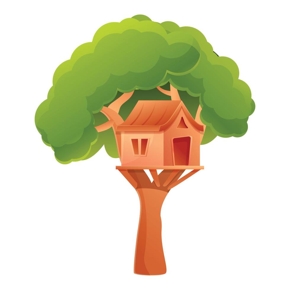 icono de la casa del árbol al aire libre, estilo de dibujos animados vector