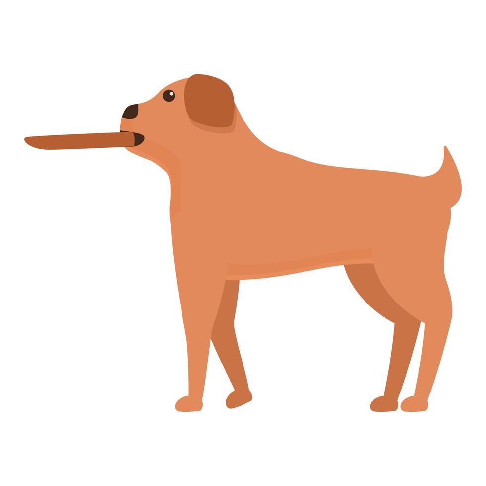 Dog with wood stick icon, cartoon style vector