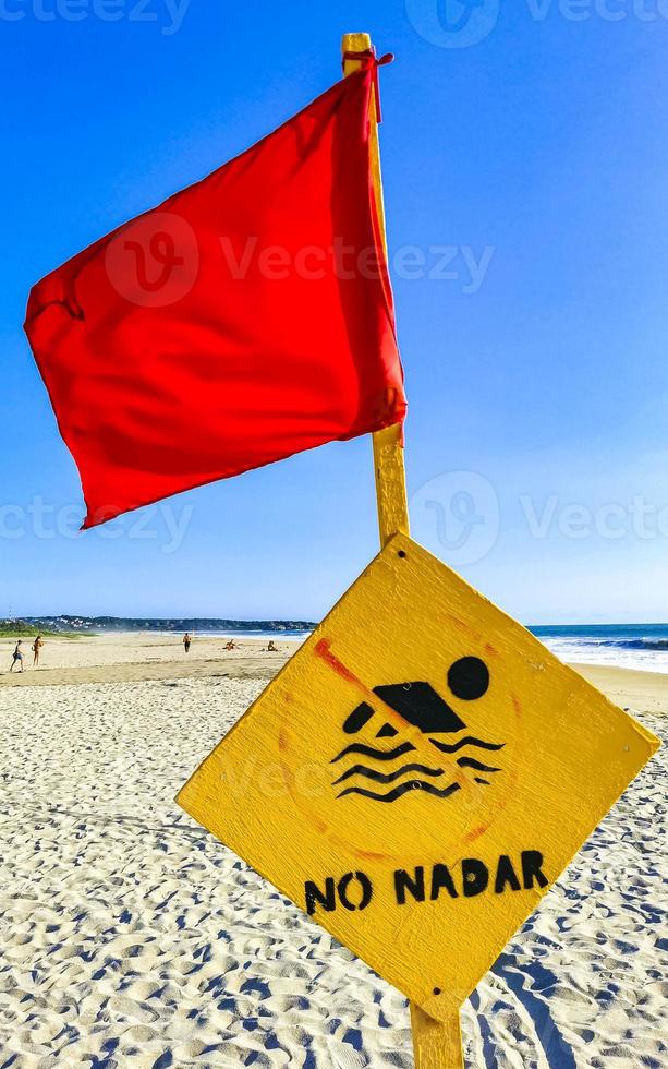 Red flag swimming prohibited high waves in Puerto Escondido Mexico. photo