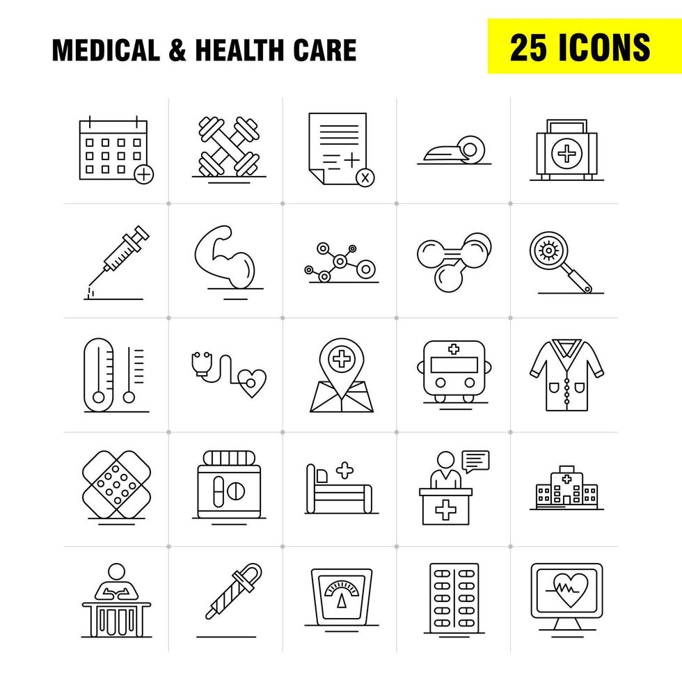 Medical And Health Care Line Icon for Web Print and Mobile UXUI Kit Such as Medical Monitor Heart Beat Medical Medicine Pills Tablet Pictogram Pack Vector