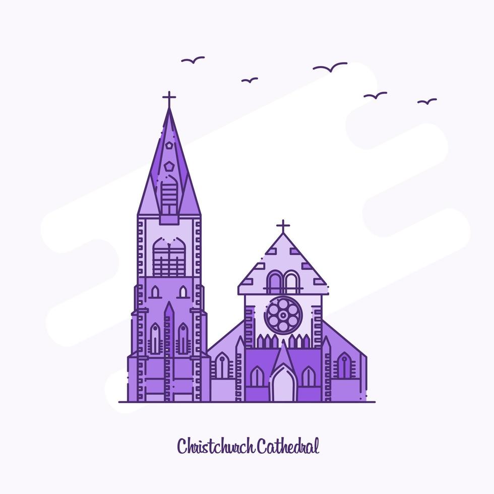CHRISTCHURCH CATHEDRAL Landmark Purple Dotted Line skyline vector illustration