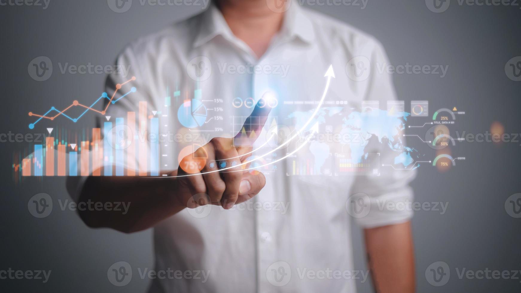 Data Analysis for Business and Finance Concept. Graphic interface showing future computer technology of profit analytic, online marketing research and information report for digital business strategy. photo