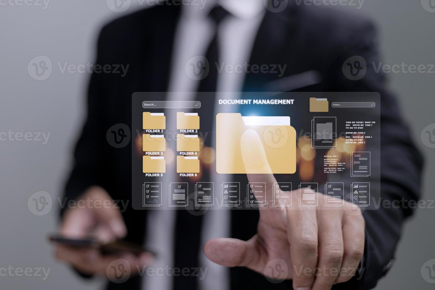 Document management concept. Virtual screen icons Document Management System DMS Online document database, software for efficient archiving, searching and management of company files and data. photo