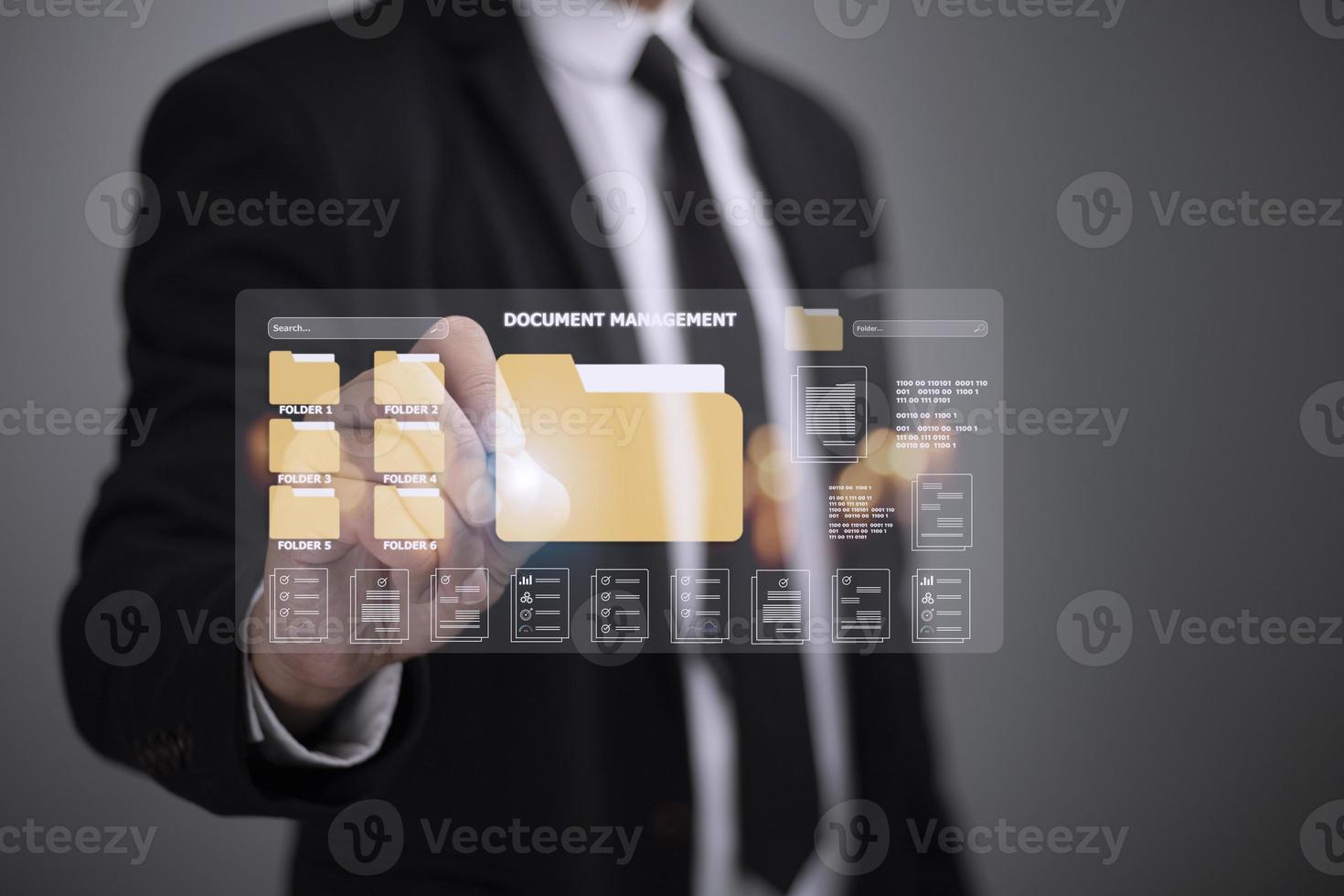 Document management concept. Virtual screen icons Document Management System DMS Online document database, software for efficient archiving, searching and management of company files and data. photo