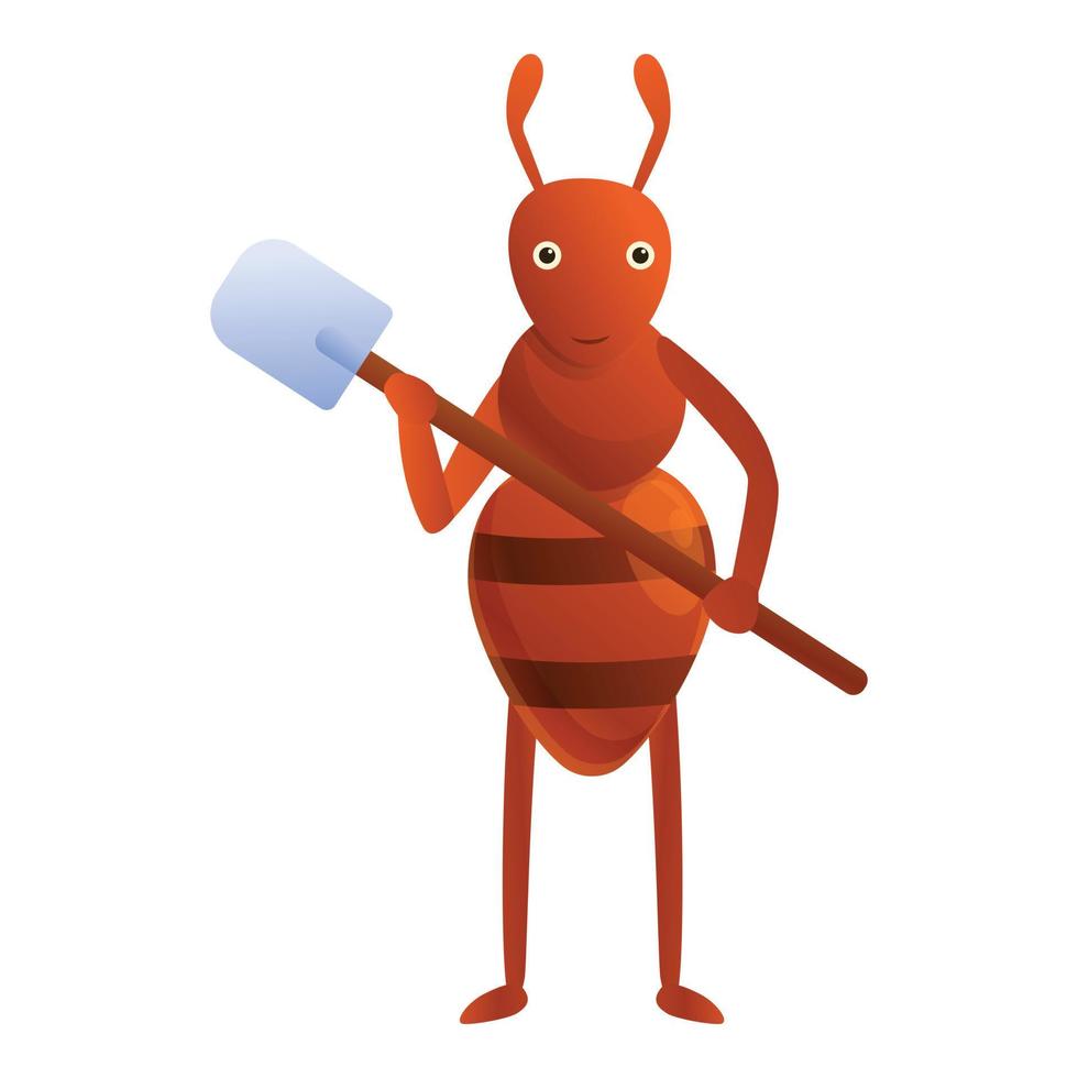 Ant with shovel icon, cartoon style vector