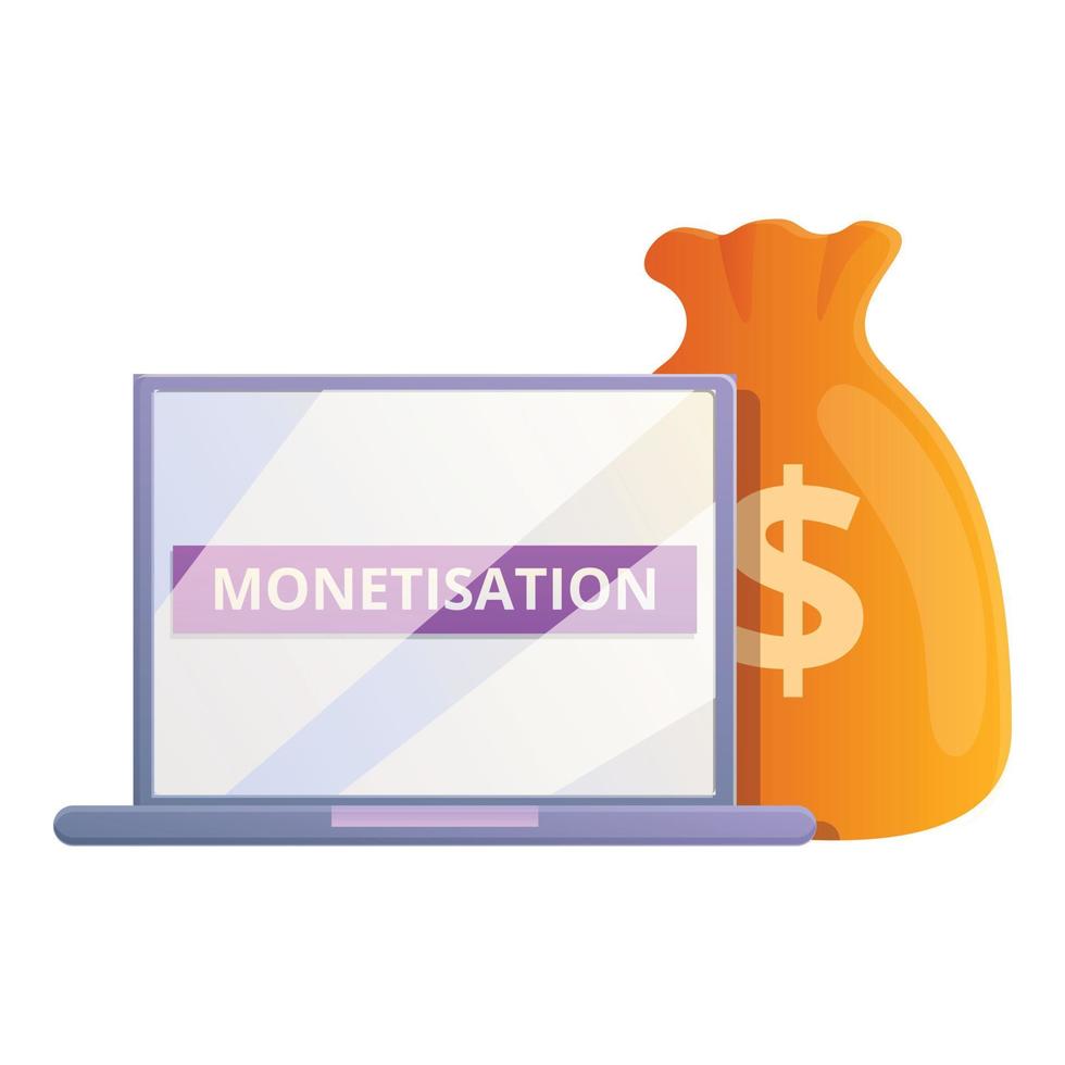 Laptop monetization icon, cartoon style vector