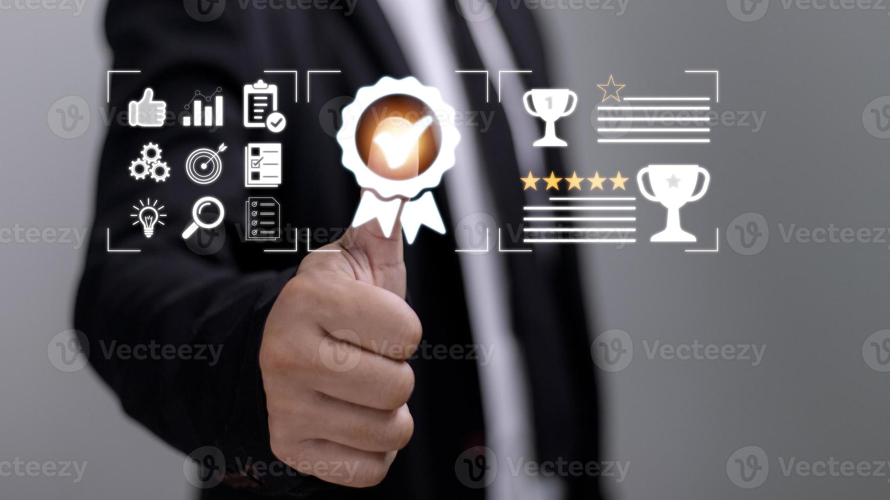 Quality Assurance concept, operating with the quality assurance, guarantee, standards, ISO certification, and standardization notion as proof of top service photo