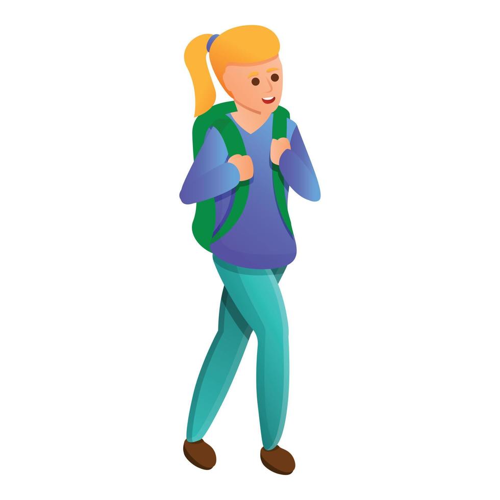 School girl backpack icon, cartoon style vector