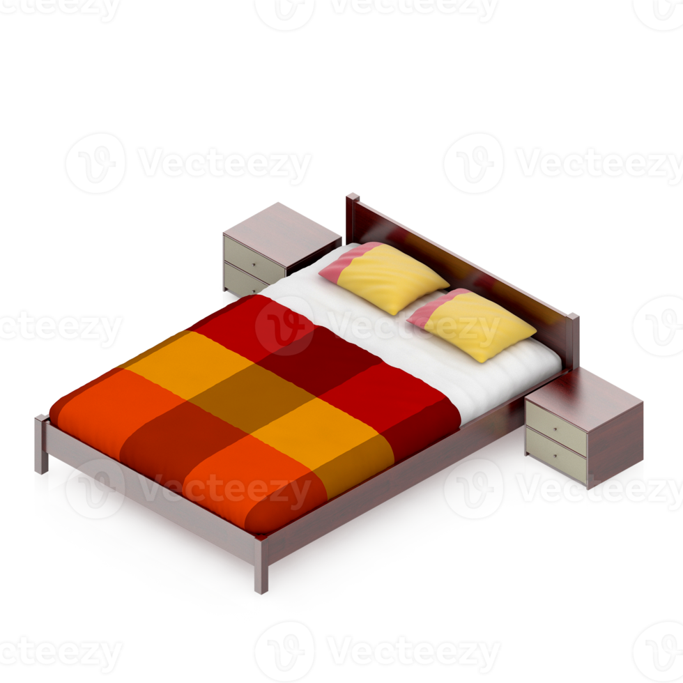 Isometric Bedroom 3D render png