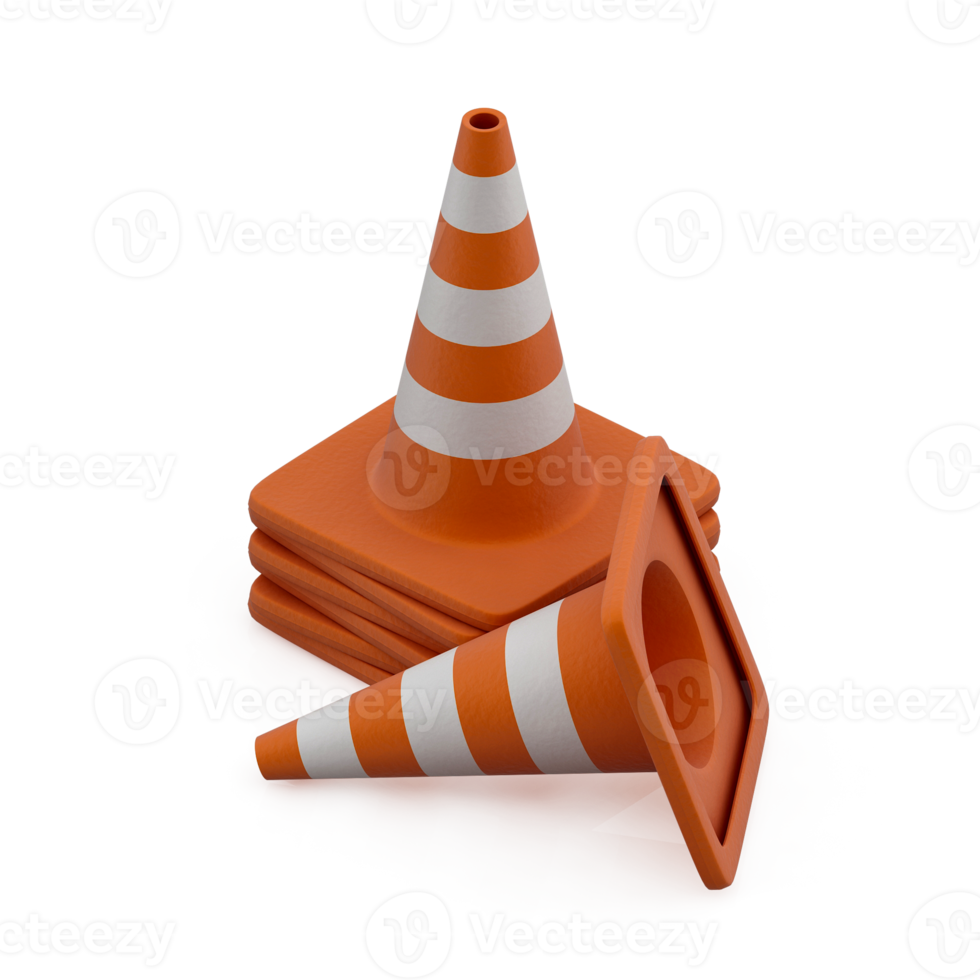 Isometric warning cone 3D render png