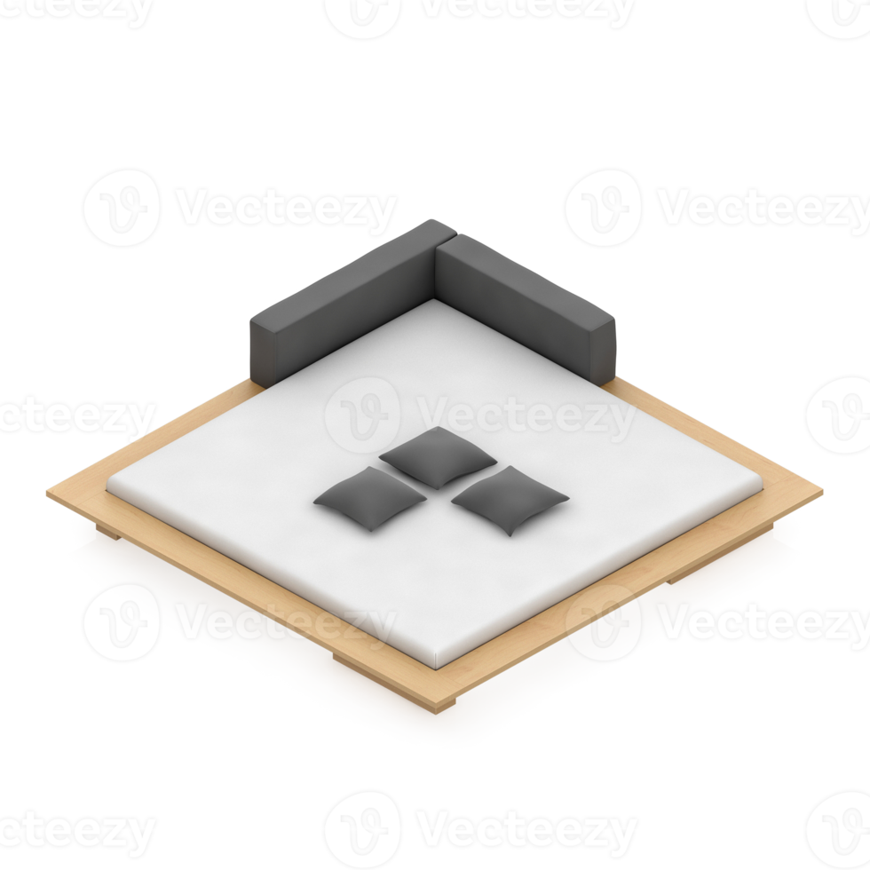 Isometric Bedroom 3D render png