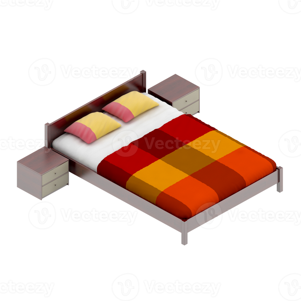 Isometric Bedroom 3D render png