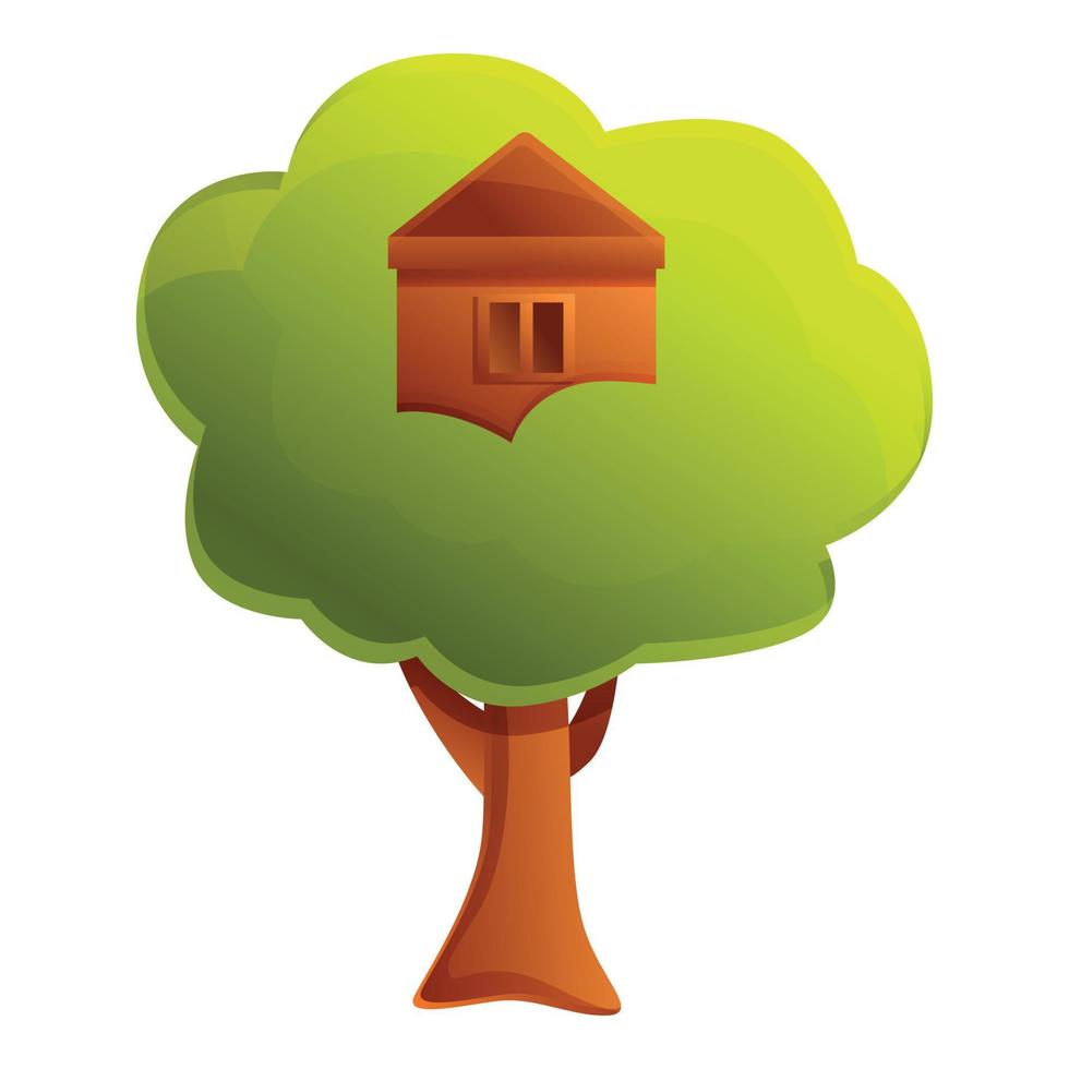 icono de la casa del árbol del jardín, estilo de dibujos animados vector