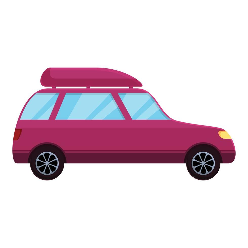 icono de coche de vacaciones familiares, estilo de dibujos animados vector