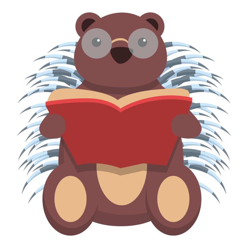 Porcupine read book icon, cartoon style vector