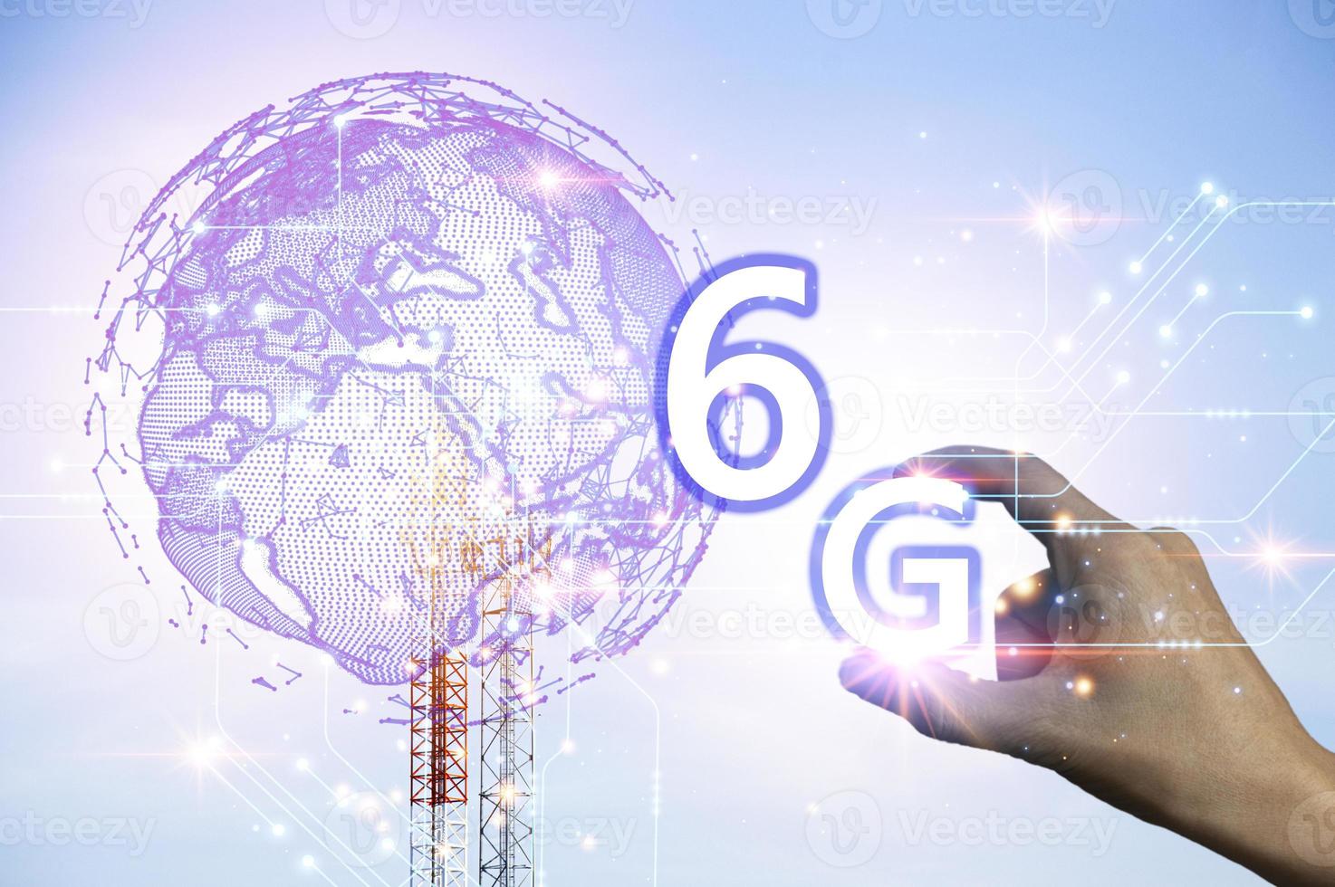 concepto de red 6g, red de nueva era de internet móvil de alta velocidad, concepto de negocio, internet y red de tecnología moderna foto