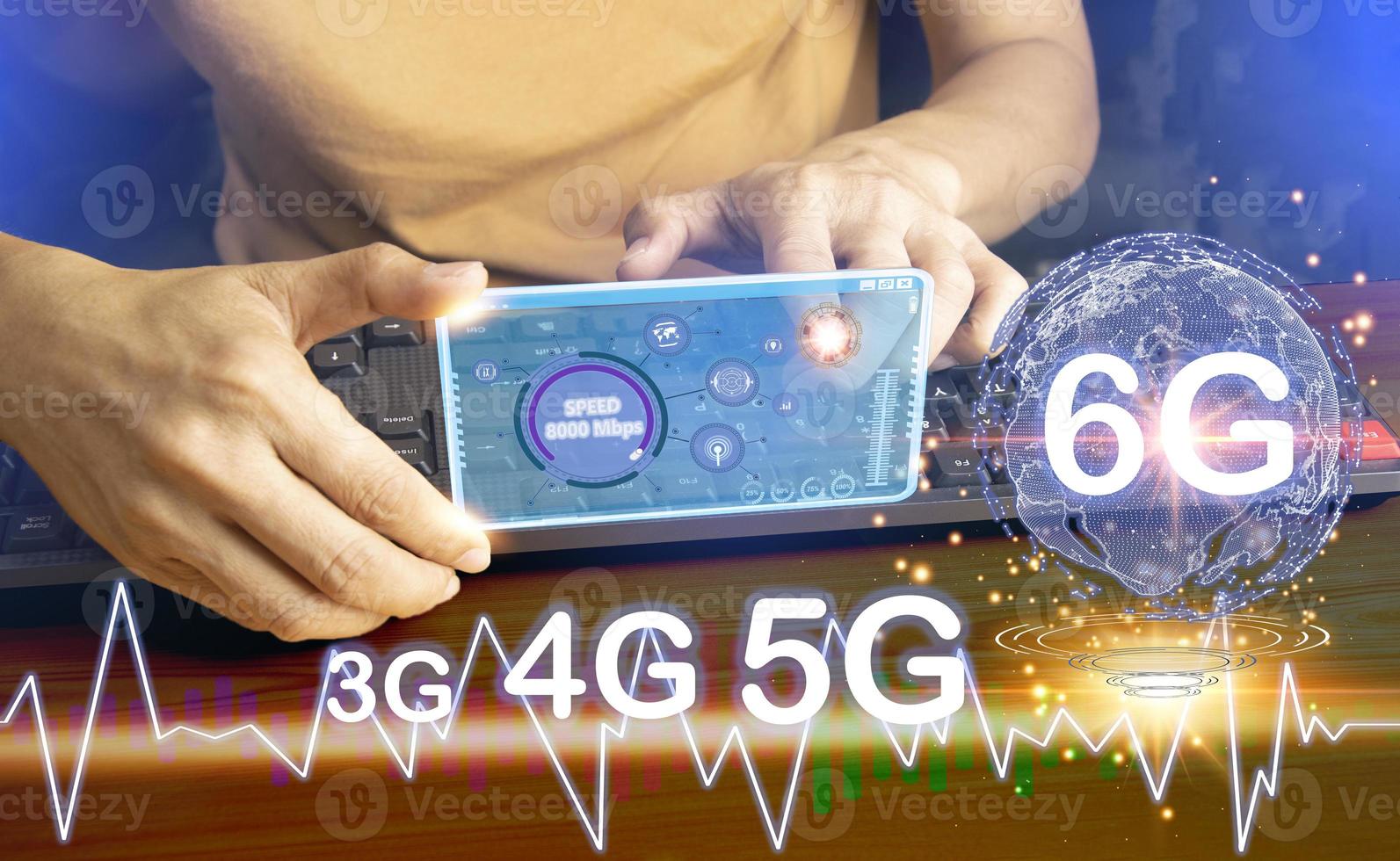 concepto de red 6g, red de nueva era de internet móvil de alta velocidad, concepto de negocio, internet y red de tecnología moderna foto