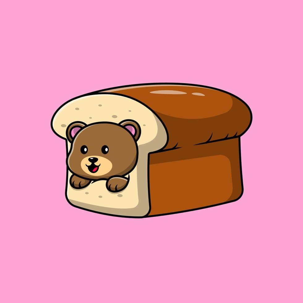Cute Bear Bread Cartoon Vector Icons Illustration. Flat Cartoon Concept. Suitable for any creative project.