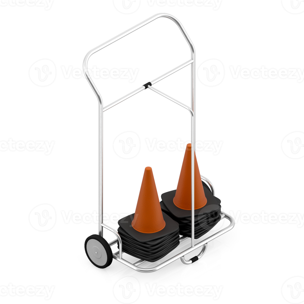 Isometric warning cone 3D render png