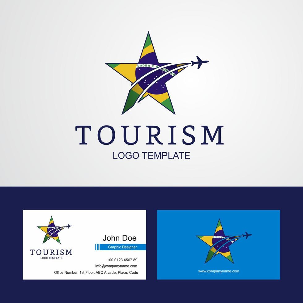 logotipo de estrella creativa de bandera de brasil de viaje y diseño de tarjeta de visita vector