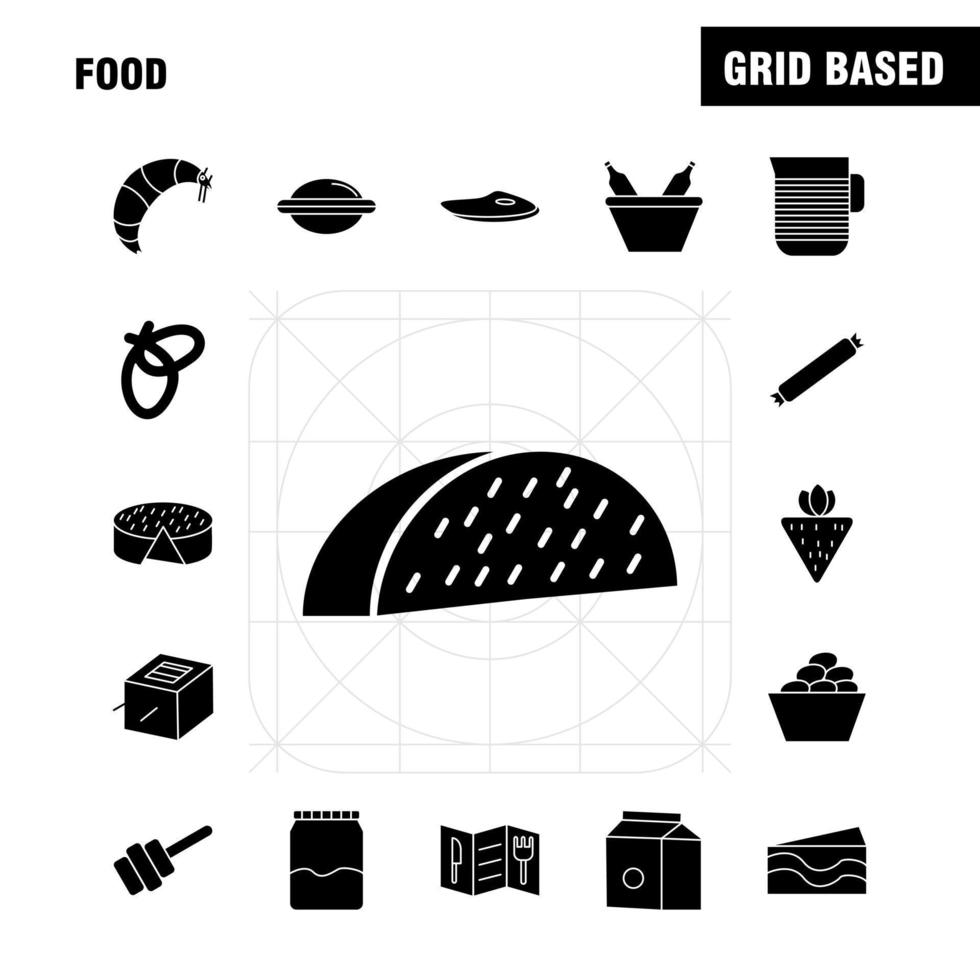 los iconos de glifos sólidos de alimentos establecidos para infografías kit uxui móvil y diseño de impresión incluyen comida de barbacoa plato de comida de carne colección de arroz de comida logotipo de infografía moderna y vector de pictograma