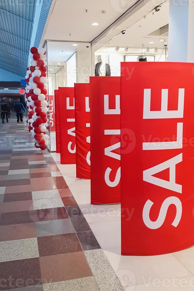 Sale in store. Black Friday discounts. Banners in shopping center. photo