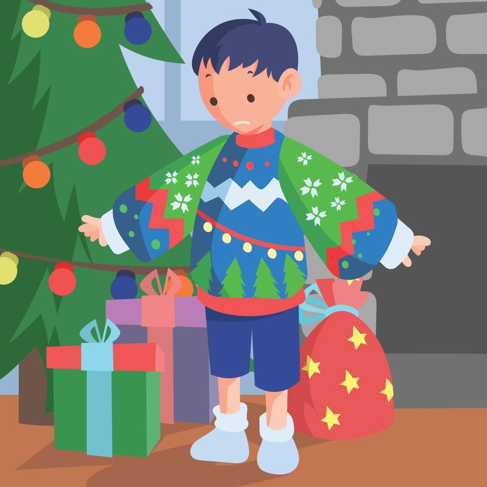Boy Wearing Ugly Sweater vector