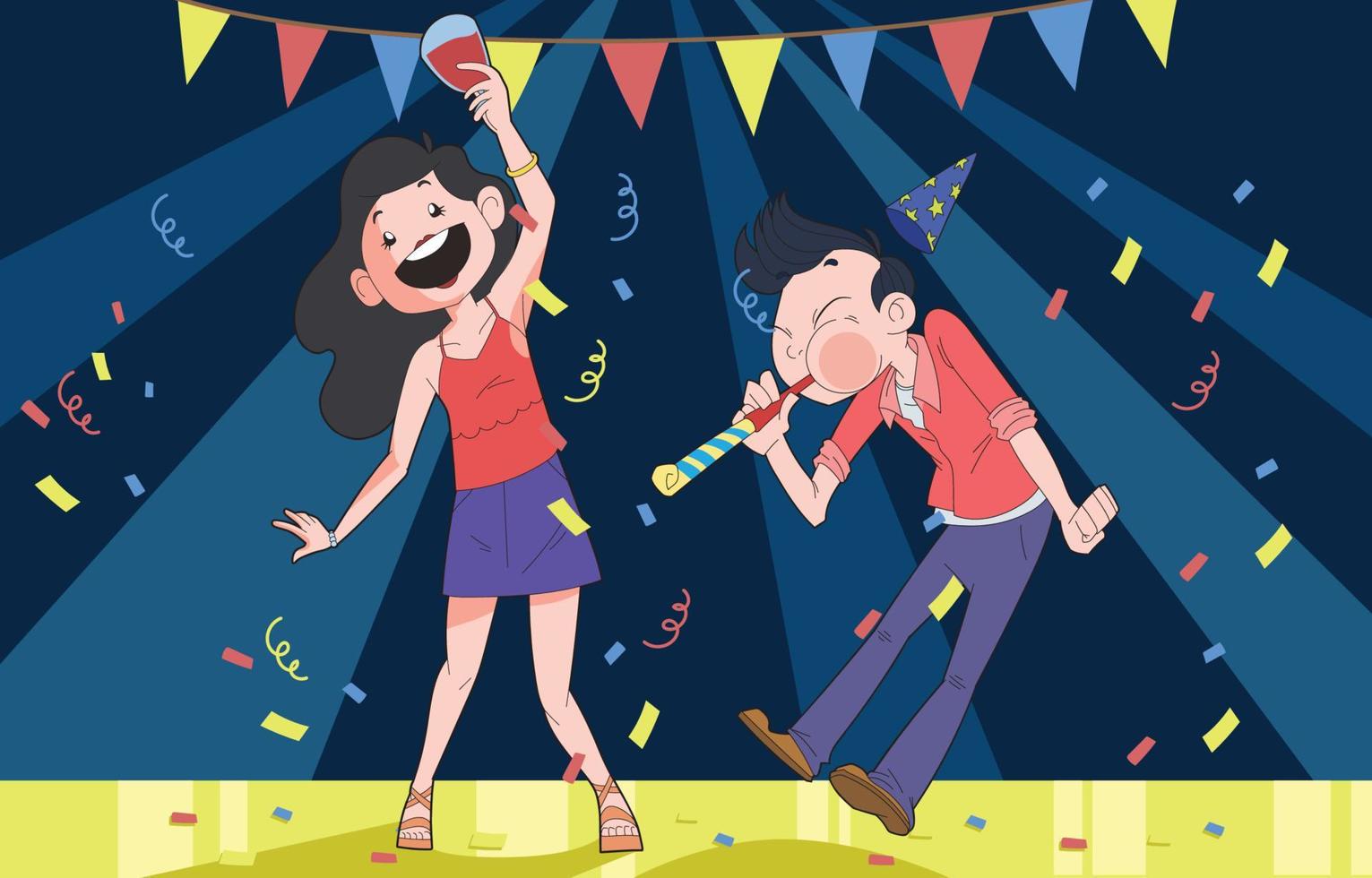 Man and Woman Enjoying New Years Party vector