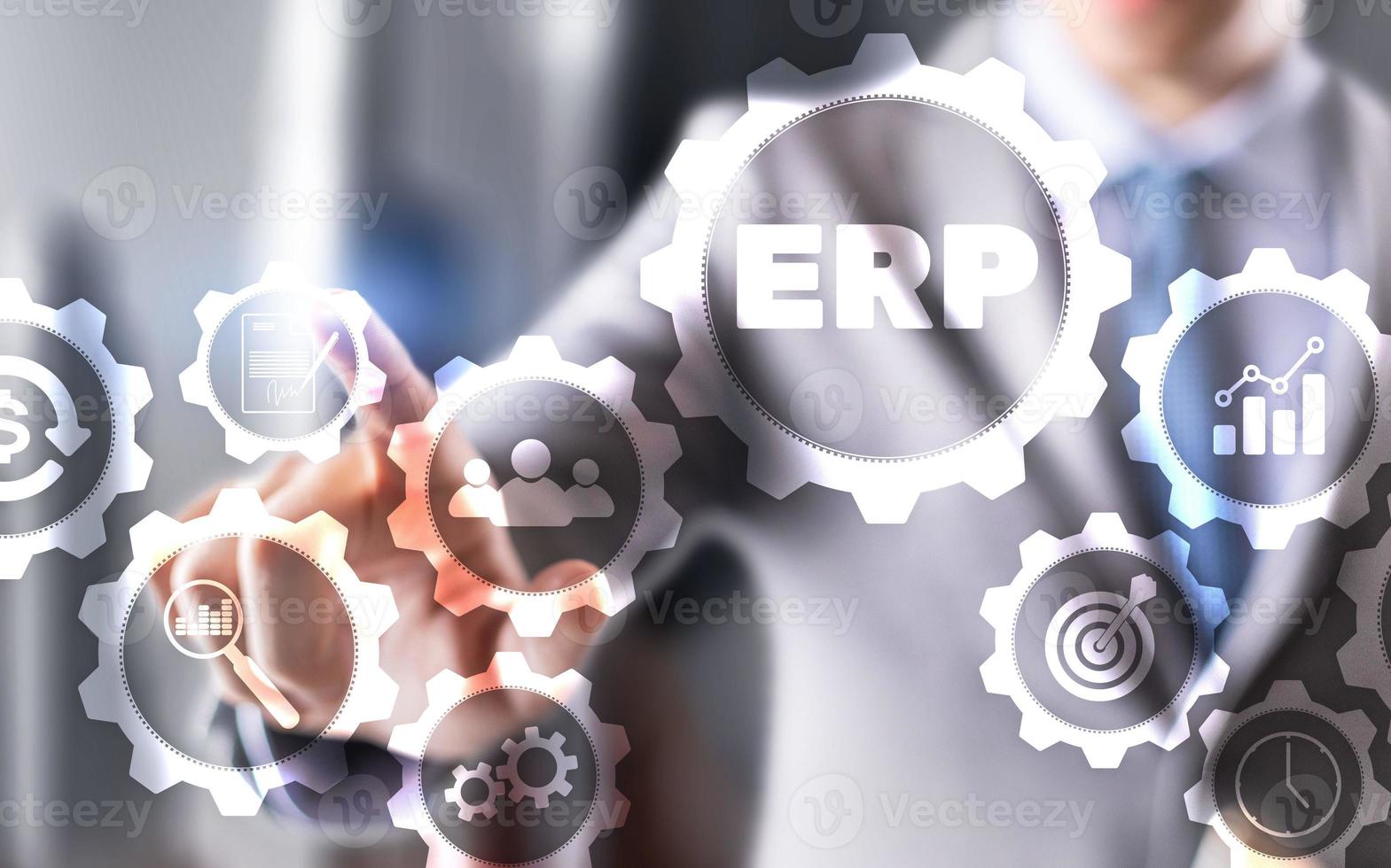 Enterprise Resource Planning ERP Corporate Business concept on futuristic background. photo