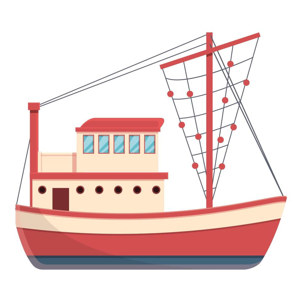 Sailing fishing boat icon, cartoon style vector