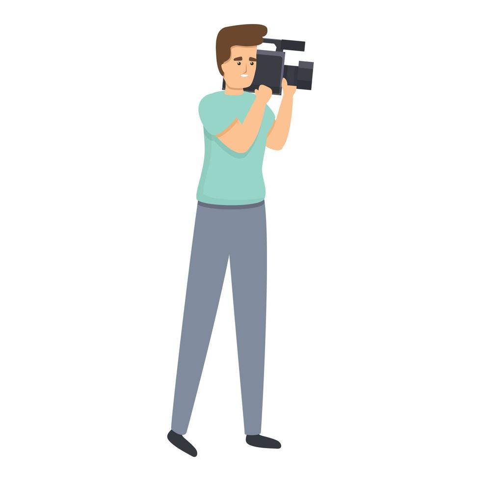Cameraman reportage icon, cartoon style vector