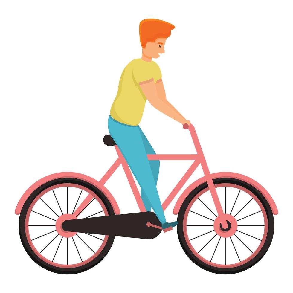 Son ride bike icon, cartoon style vector
