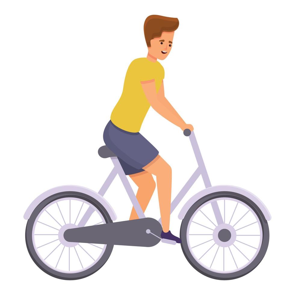 Boy ride bike icon, cartoon style vector