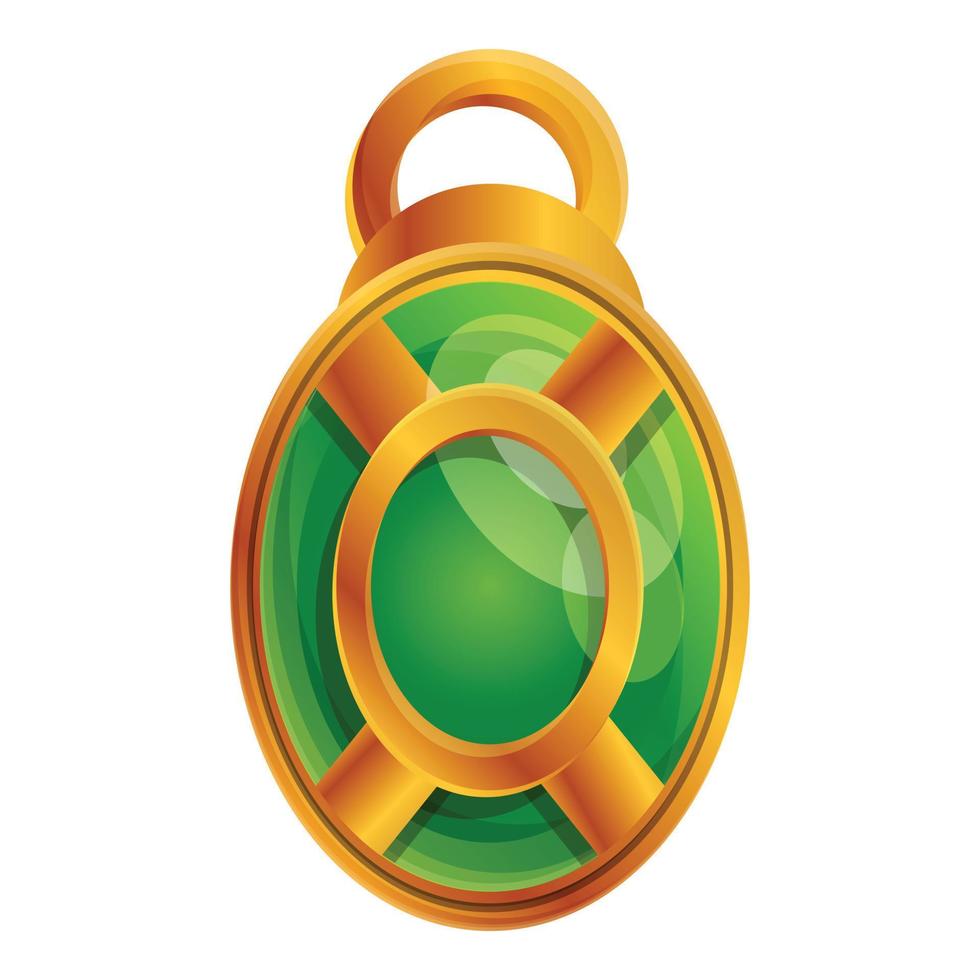 Green esoteric amulet icon, cartoon style vector
