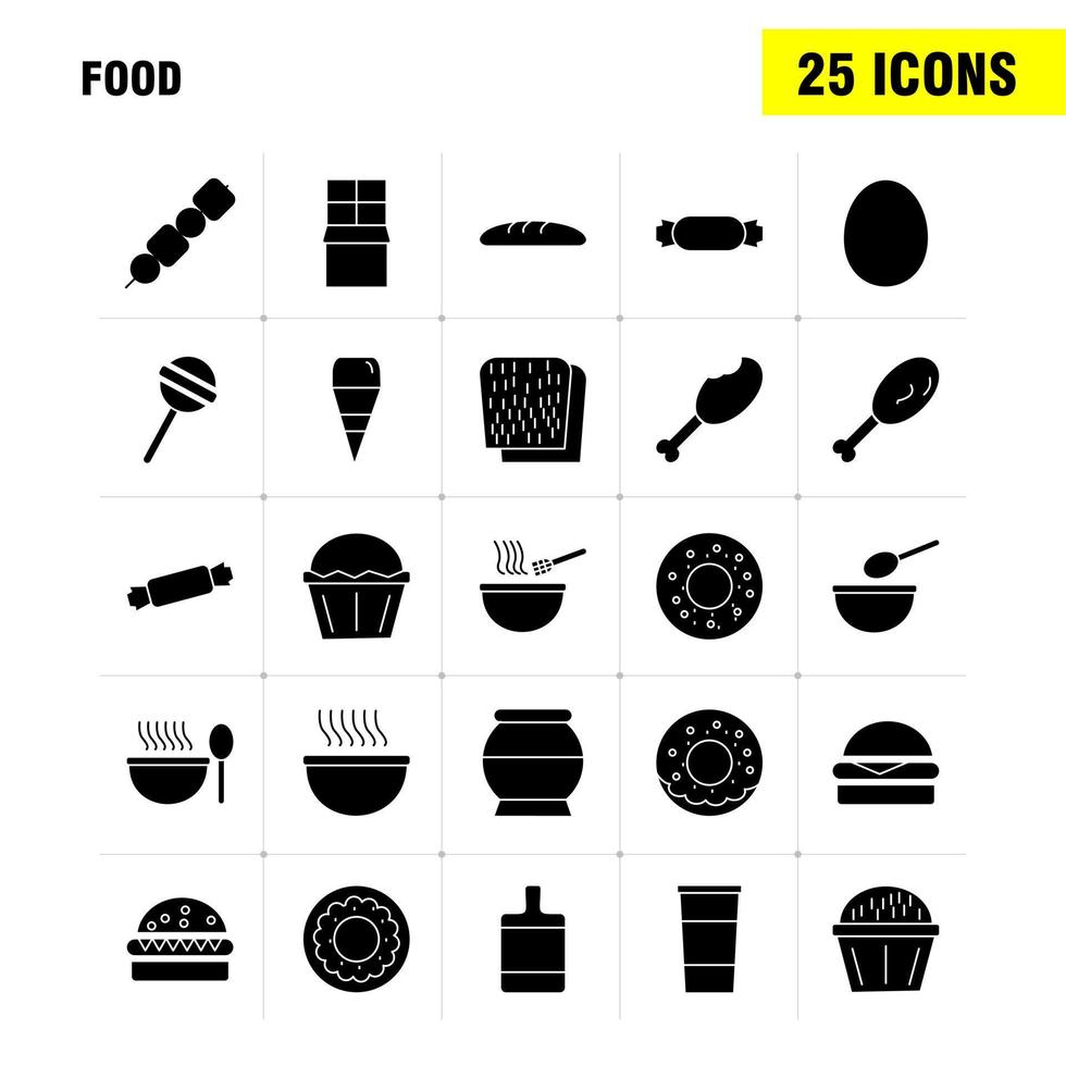 los iconos de glifos sólidos de alimentos establecidos para infografías kit uxui móvil y diseño de impresión incluyen barbacoa carne comida horno cocina comida comida colección moderno logotipo infográfico y pictograma vector