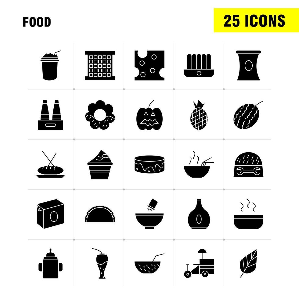 los iconos de glifo sólido de alimentos establecidos para infografías kit uxui móvil y diseño de impresión incluyen fruta agua melón comida comida jugo de fruta colección de alimentos logotipo infográfico moderno y vector de pictograma