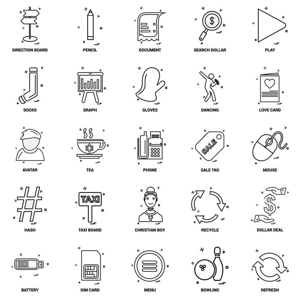 25 conjunto de iconos de línea de mezcla de concepto de negocio vector