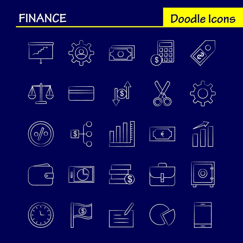 Los iconos dibujados a mano de finanzas establecidos para infografías. El kit de uxui móvil y el diseño de impresión incluyen un gráfico circular. vector