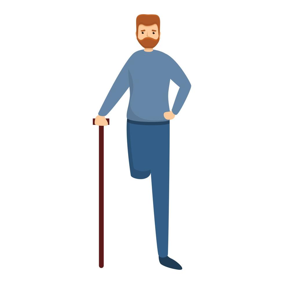 Sad man with amputated leg icon, cartoon style vector