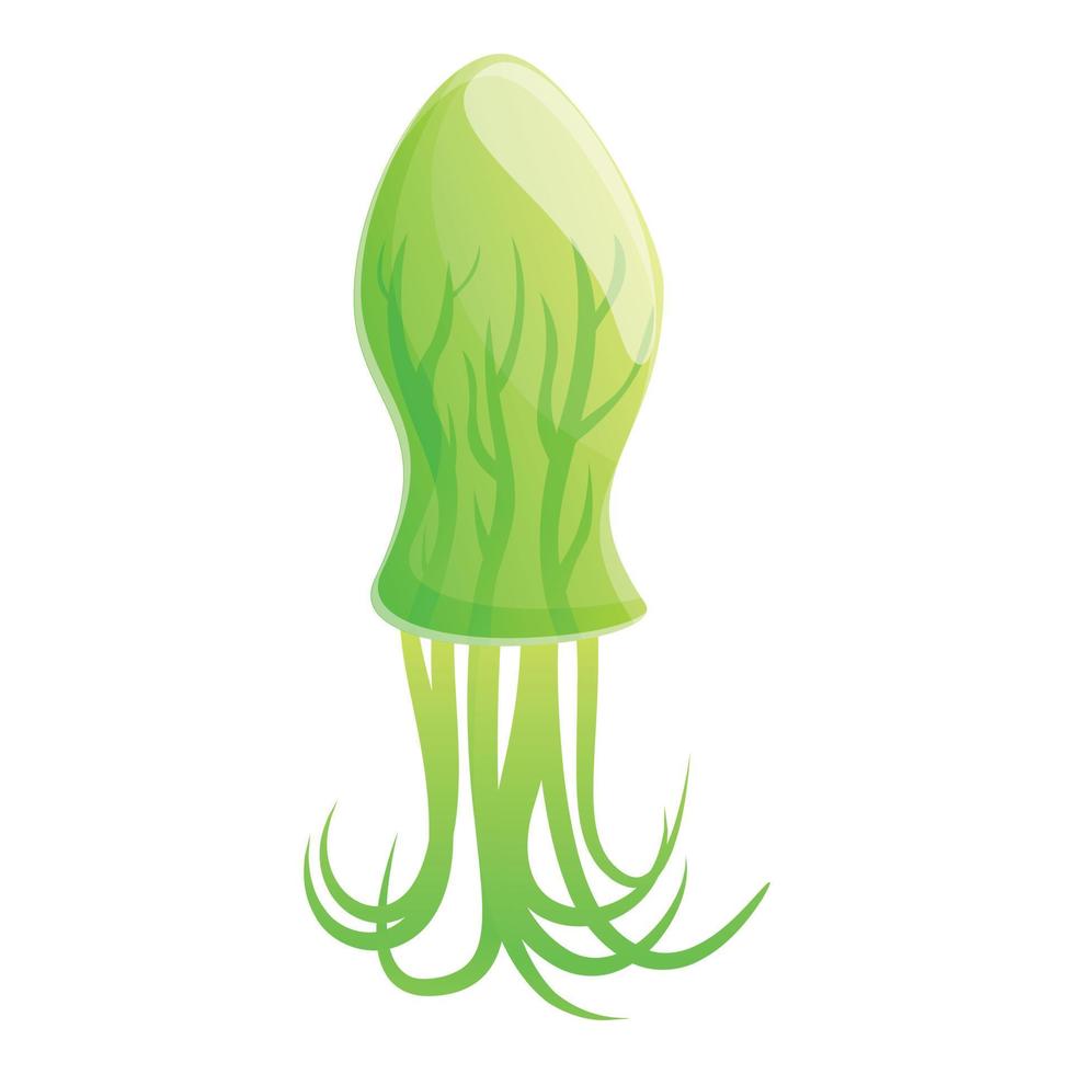 Green jellyfish icon, cartoon style vector