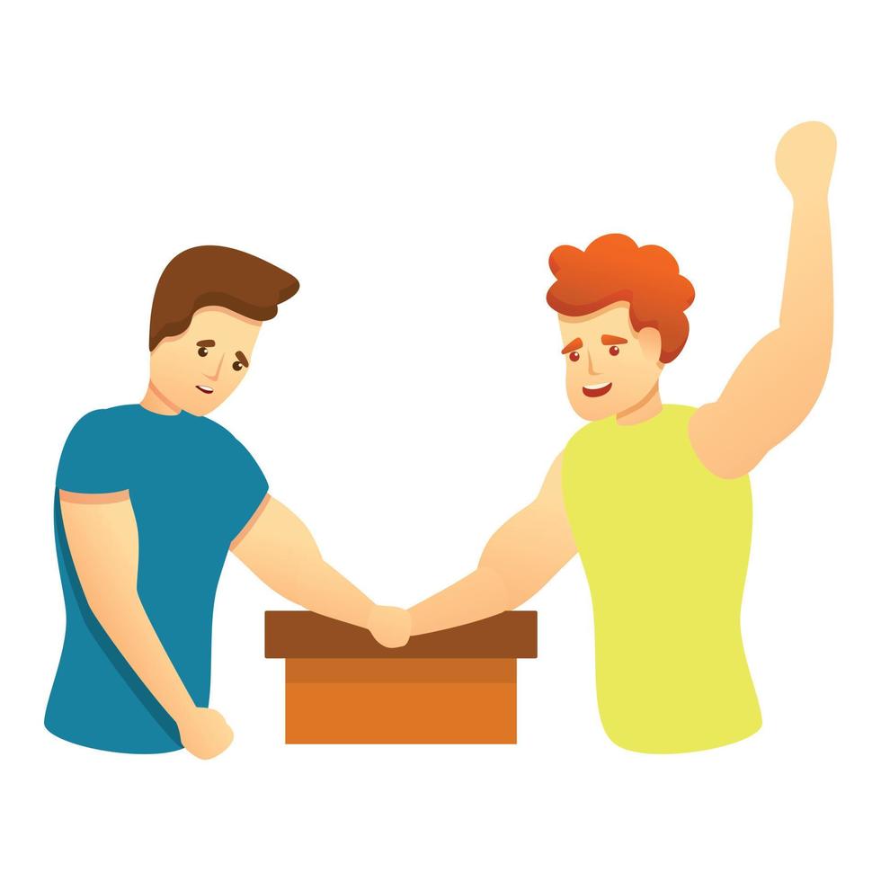 Winning arm wrestling icon, cartoon style vector