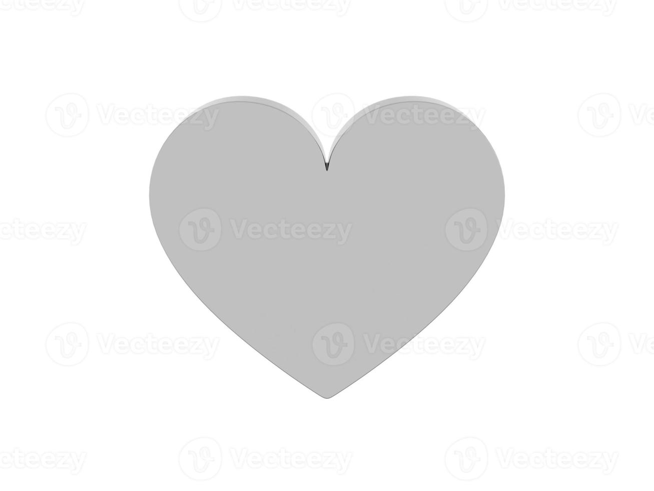 corazón de metal plano. símbolo de amor. plata de un solo color. sobre un fondo blanco liso. vista frontal. representación 3d foto