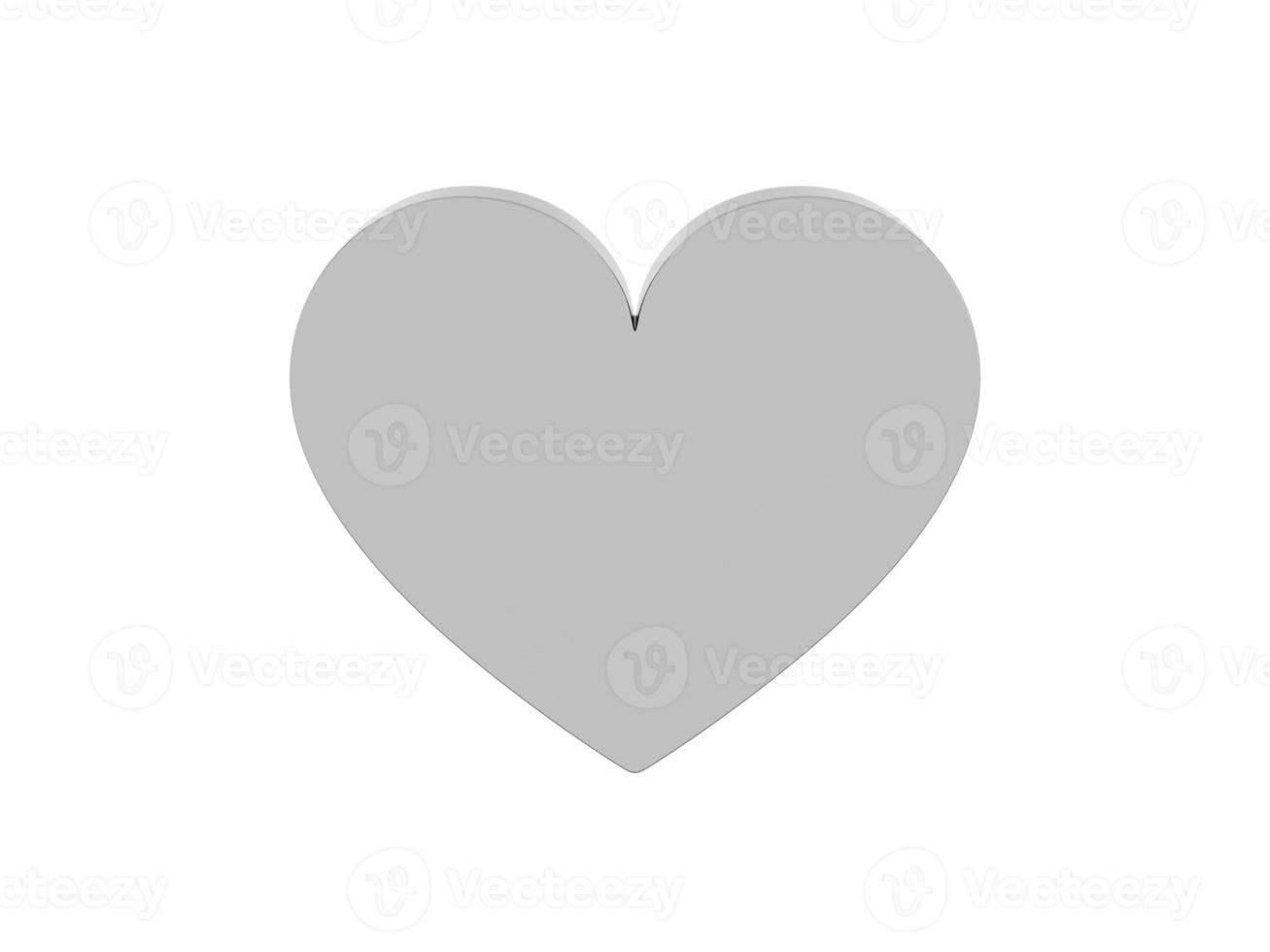 Flat metal heart. Symbol of love. Silver one color. On a plain white background. Front view. 3d rendering. photo