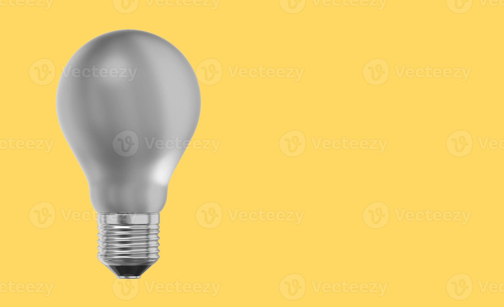 Realistic white light bulb. 3D rendering. Icon on yellow background, text space. photo
