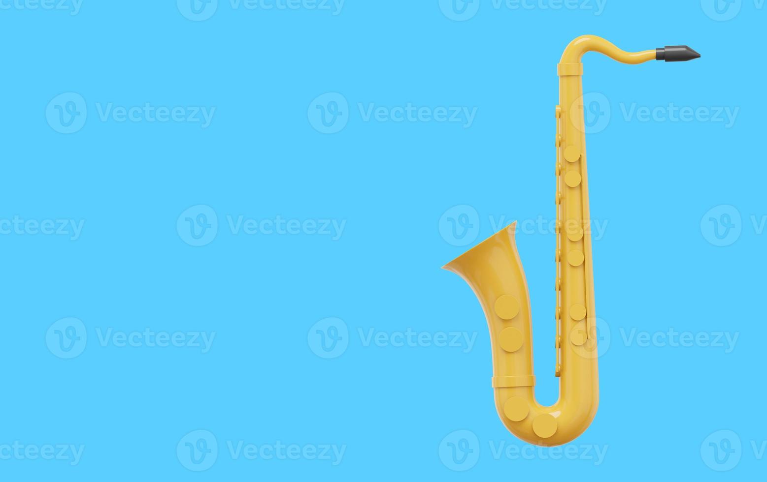 Yellow saxophone, musical instrument. 3d rendering. Icon on blue background, space for text. photo