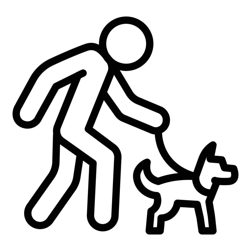 Senior man walking dog icon, outline style vector