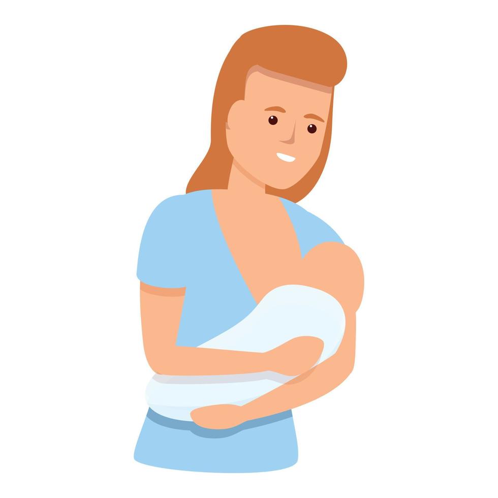 Smiling mother breast feeding icon, cartoon style vector