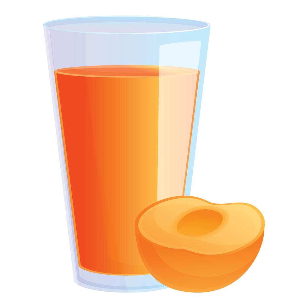 Peach juice glass icon, cartoon style vector