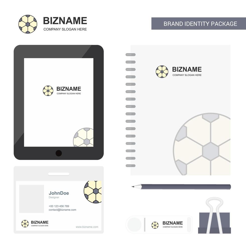 Football Business Logo Tab App Diary PVC Employee Card and USB Brand Stationary Package Design Vector Template