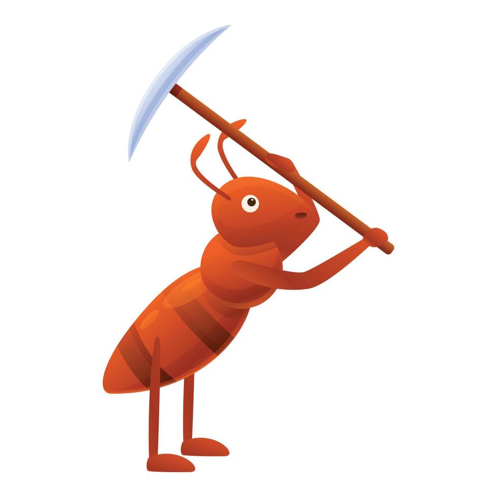 Ant pickaxe icon, cartoon style vector